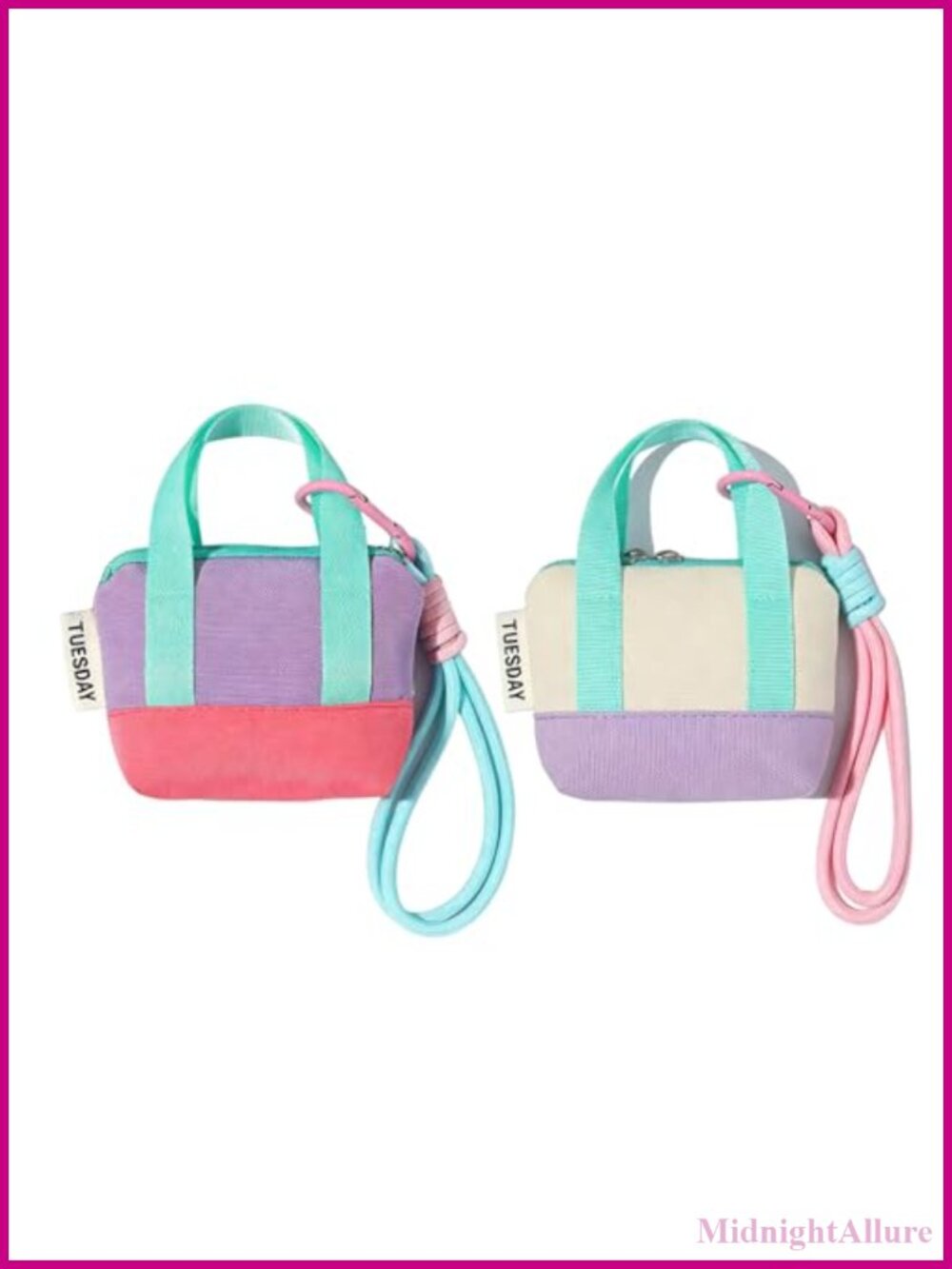 2 Pack Mini Canvas Tote Bag Keychain Wristlet Coin Purse Earbud Pouch